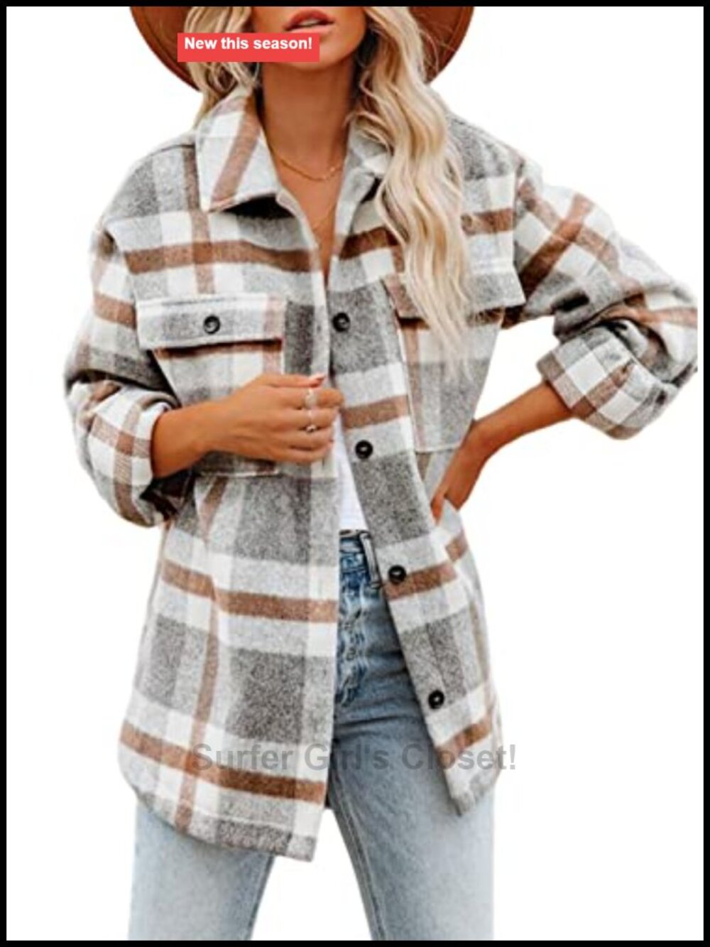 Flannel Plaid Shacket Button Down Shirt Jacket Oversized